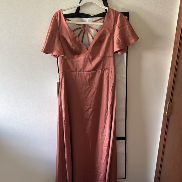 NWT Azazie Lani Stretch Satin Dress Cedar Rose Long Bridesmaid with Dress Bag - Picture 5 of 5